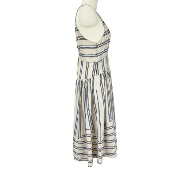 Anthropologie Plenty Linen Fit & Flare Midi Dress L Beige Striped Cutout Tiered - Picture 12 of 16